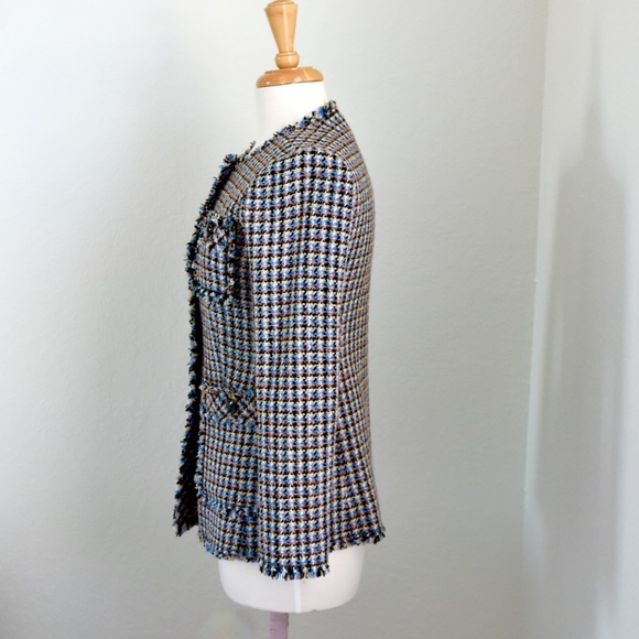 Rebecca Taylor HOUNDSTOOTH TWEED Blue/Black Tweed Blazer/Jacket NWT Sz 0 - Picture 6 of 15